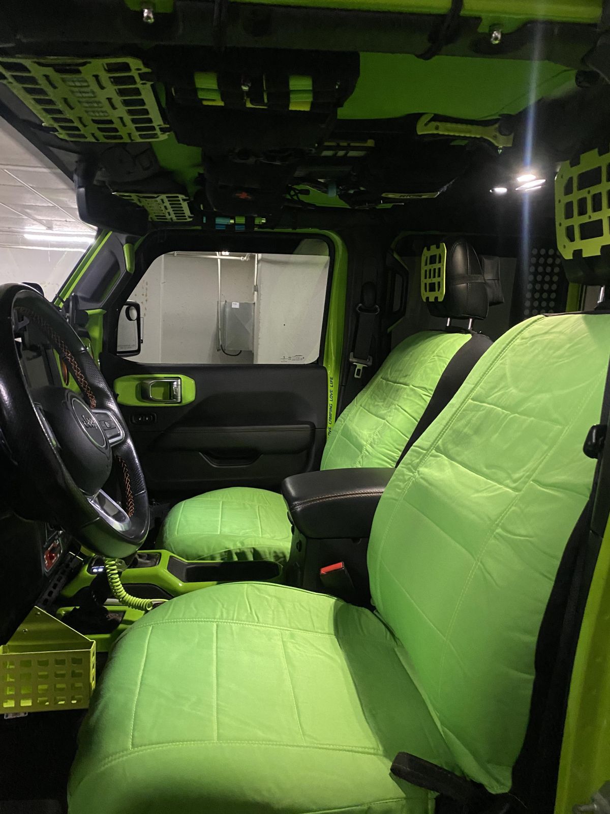 Solid Car Seat Covers: Lime Green Semi-custom Fit Front Will